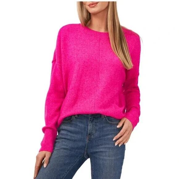NEW Vince Camuto Center Seam Crewneck Soft Sweater Pink Paradox Women's Large - Picture 1 of 10